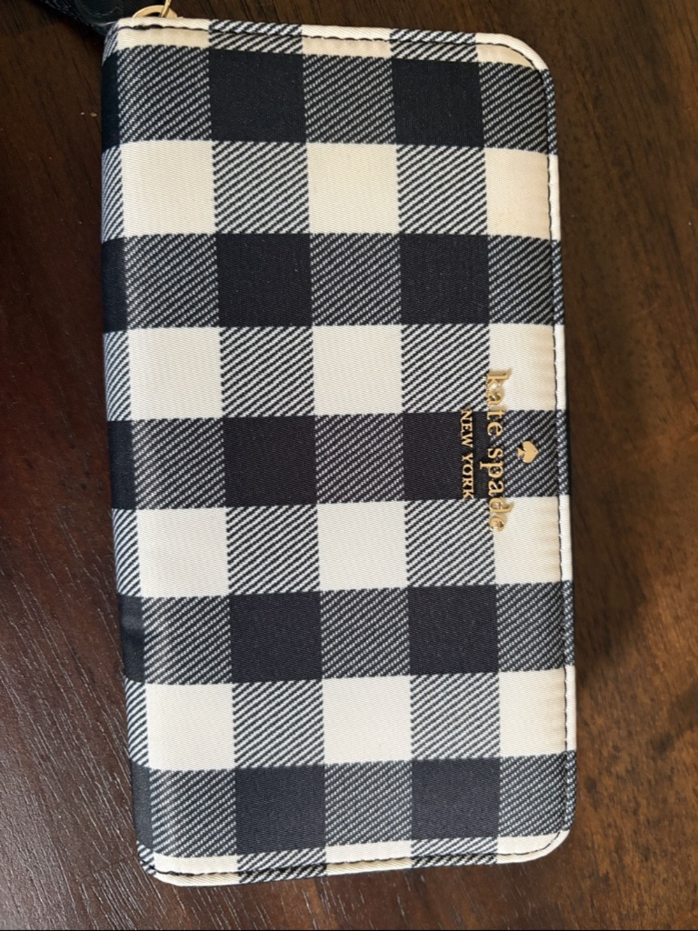 kate spade Black and White Buffalo Check Zip Wallet